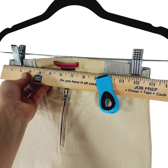 Alice‎ + Olivia Leather Pant 2 Women Cream Gold Metallic Sparkly Skinny Zip USA - Picture 11 of 13